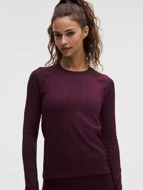 Lululemon Rest Less Variegated Ribbed Pullover Rib Plum/Black Plum